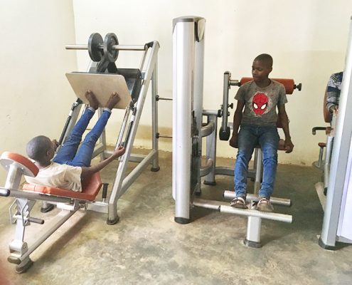 Street children using the gym
