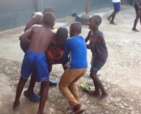 Street boys playing football