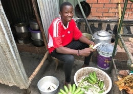 One of the street children at work