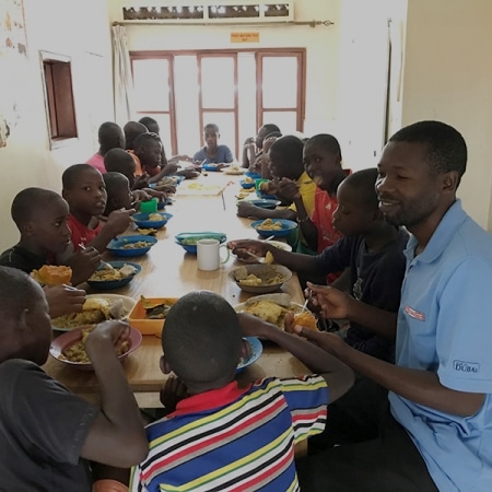 The boys having lunch together