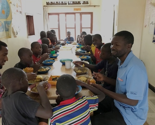 The boys having lunch together