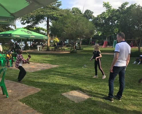 Playing badminton with the street boys