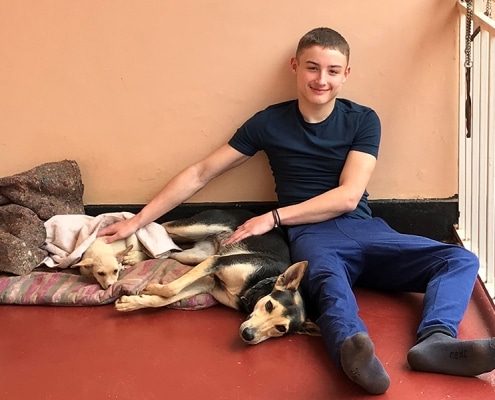 Luke with our two dogs