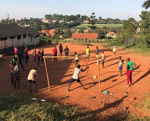 Street boys playing football in Uganda