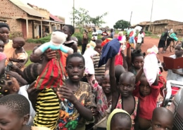 Ugandan children with donated teddies