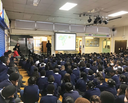 Speaking about Homes of Promise at a school assembley