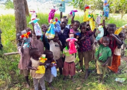 Donated teddies for Ugandan village children