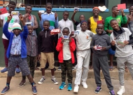 Street children with donated Christmas gifts