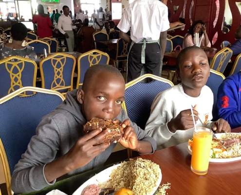Street children eating lunch