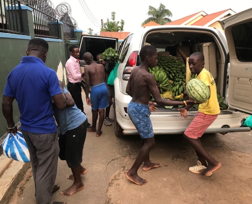 Street children helping with the shopping