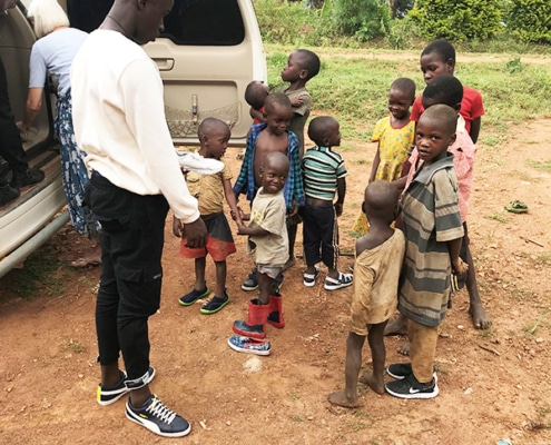 Donated shoes given to children