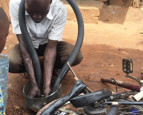 Tyre being fixed in Uganda