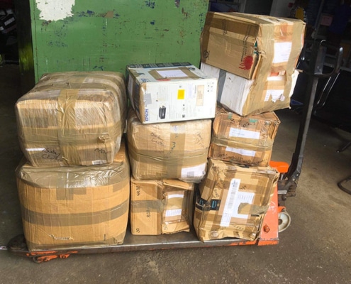 Donated items arriving from the UK