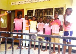 Former street children with new T-shirts