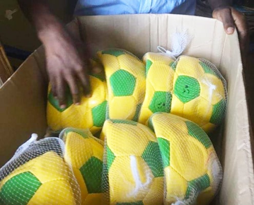 Donated footballs arrive in Uganda