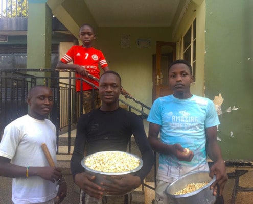Our boys preparing popcorn