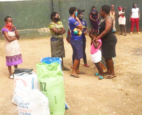 Neighbours waiting for food donations