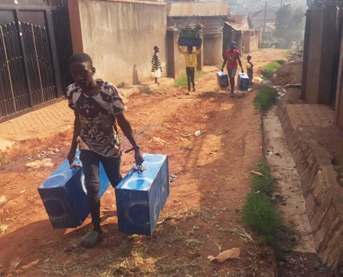 Boxes being repaired in Kampala