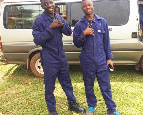 Former street boys on a mechanics course