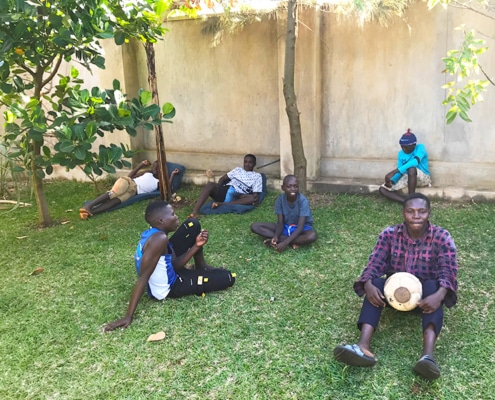 Relaxing the the new garden at our charity