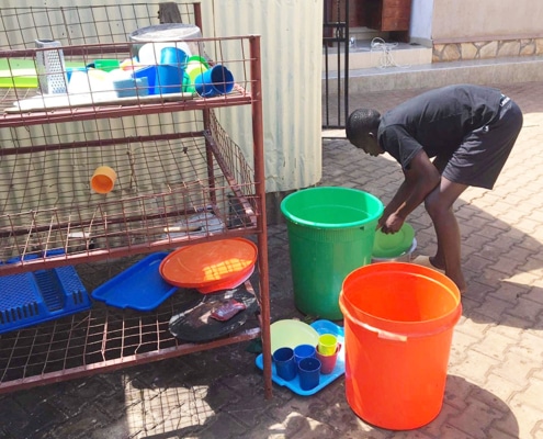 Washing dishes at George's Place