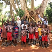 Jane with the children of Bussi school, Uganda