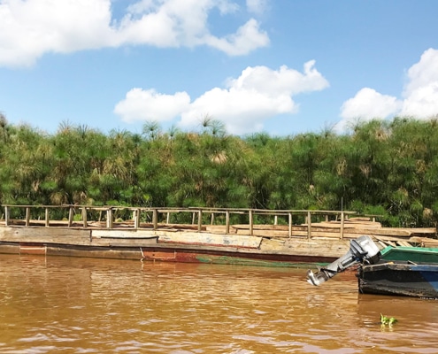 A floating car transport in Uganda