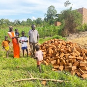Donated bricks for building a new latrine