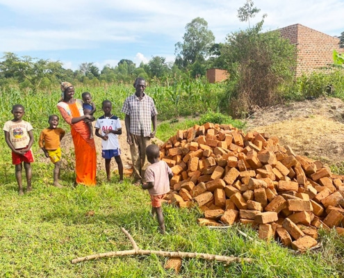 Donated bricks for building a new latrine