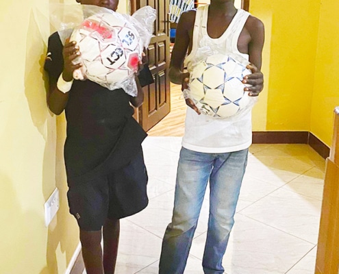 Donated footballs from the UK