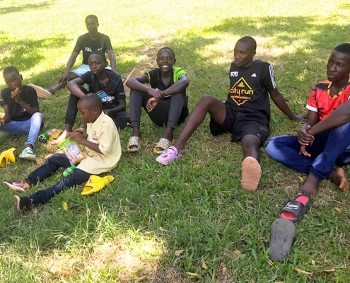Boys having a picnic after Entebbe zoo