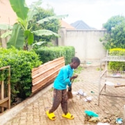 Former street child busy cleaning