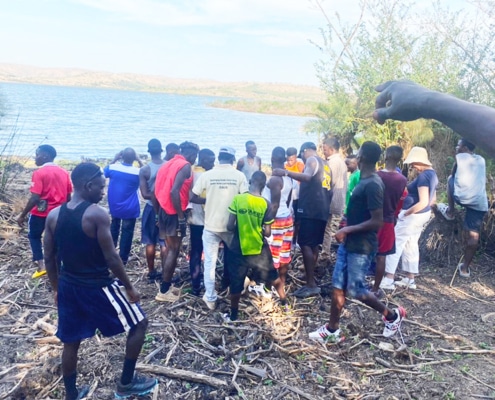 Boys at the lakeside in Lake Mburo Camp