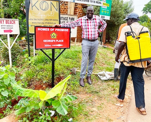 Planting the road sign to the charity