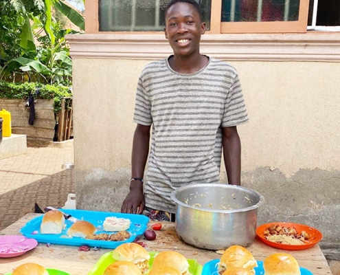 Former homeless boy making burgers for lunch