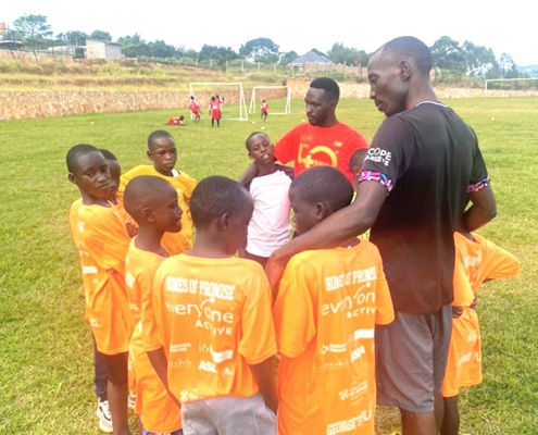 Former street children at football practise