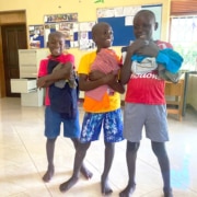 Street children receiving new clothes
