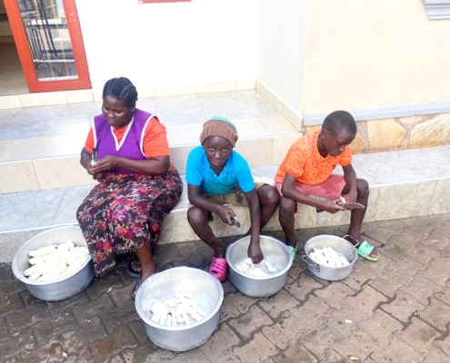 Boys at George's Place helping with cooking