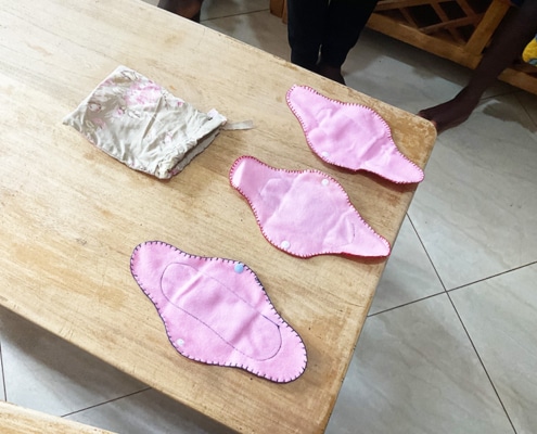 Homemade pads by one of the boys at Connect Africa