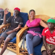 Reina, a visitor at the charity, with some of the boys