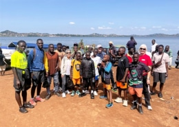 Jane with charity workers and the former street boys