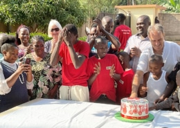 Having cake at the charity Christmas party