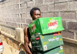Carrying boxes at George's Place